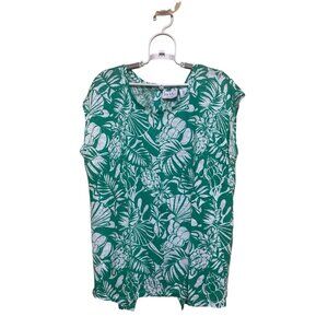 Nicole Miller 100% Linen Top Size Large Tropical Print Beach Summer